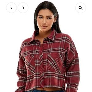 Ci sono plaid collection cropped mustard rust flannel shirt women's size Large